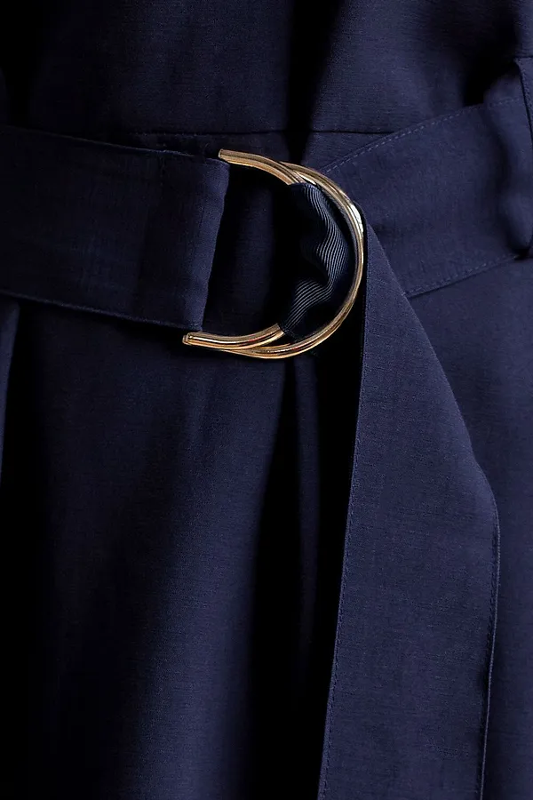 Платье-рубашка А-силуэта с поясом и карманами из плотного лиоцелла VILATTE, темно-синий - фото 2