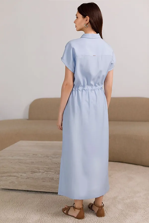 Платье-рубашка с кулиской на талии из плотного лиоцелла VILATTE, голубой - фото 2