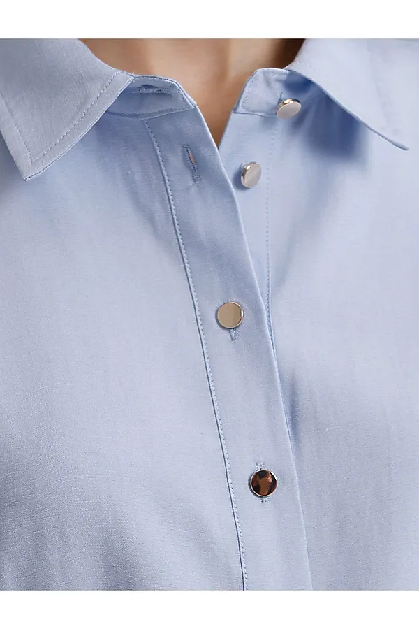 Платье-рубашка с кулиской на талии из плотного лиоцелла VILATTE, голубой - фото 2