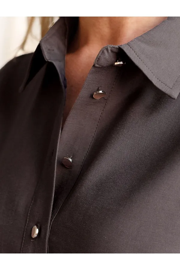 Платье-рубашка с кулиской на талии из плотного лиоцелла VILATTE, кофейный - фото 2