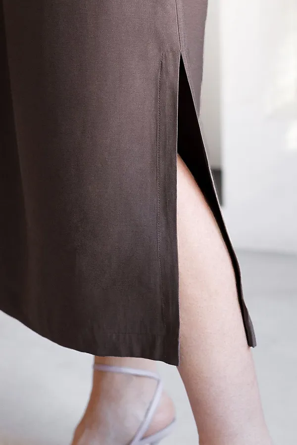 Платье-рубашка с кулиской на талии из плотного лиоцелла VILATTE, кофейный - фото 2