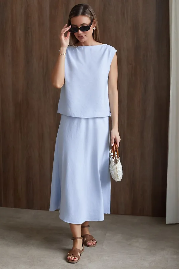 Топ c вырезом лодочка из плотного лиоцелла VILATTE, голубой - фото 2