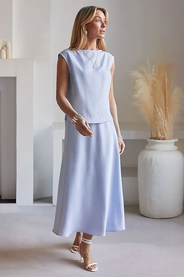 Топ c вырезом лодочка из плотного лиоцелла VILATTE, голубой - фото 2