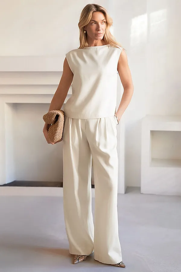 Топ c вырезом лодочка из плотного лиоцелла VILATTE, натуральный белый - фото 2