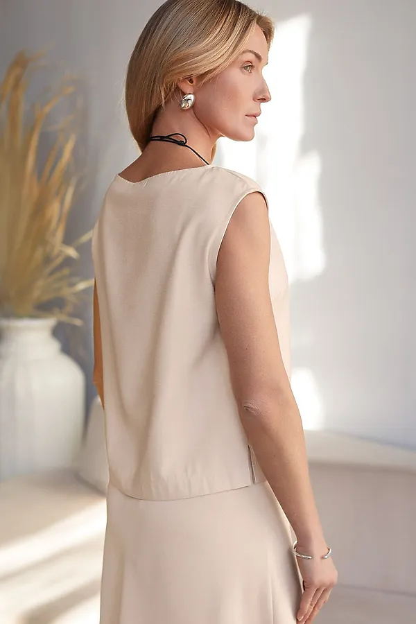 Топ c вырезом лодочка из плотного лиоцелла VILATTE, овсяный - фото 2