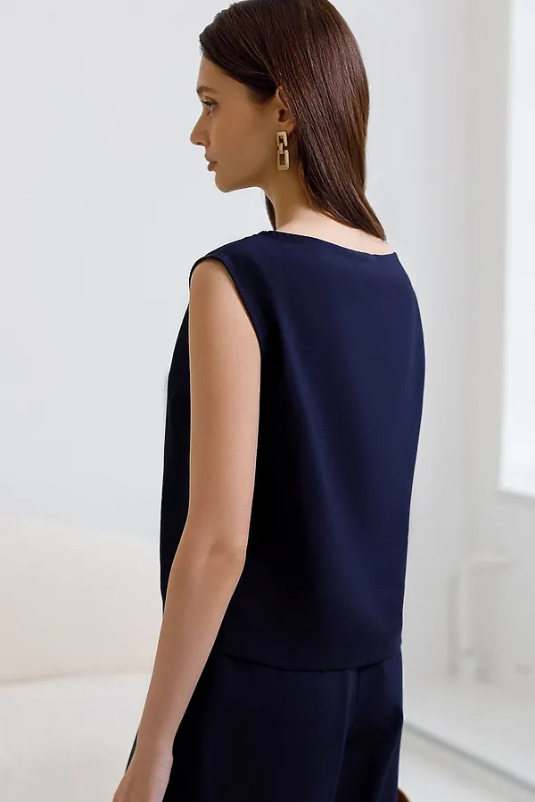 Топ c вырезом лодочка из плотного лиоцелла VILATTE, темно-синий - фото 2