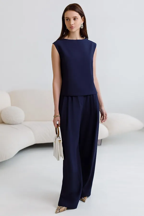 Топ c вырезом лодочка из плотного лиоцелла VILATTE, темно-синий - фото 2