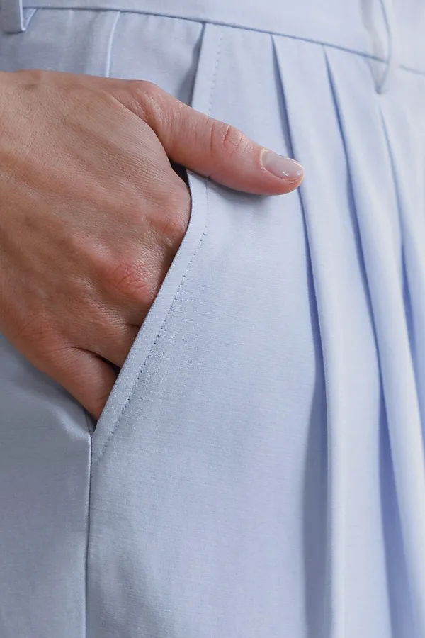 Брюки палаццо с защипами из плотного лиоцелла VILATTE, голубой - фото 2