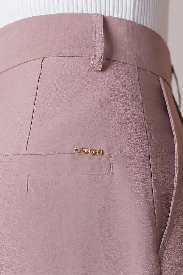 Брюки палаццо с защипами из плотного лиоцелла VILATTE, зефирно-розовый - фото 2