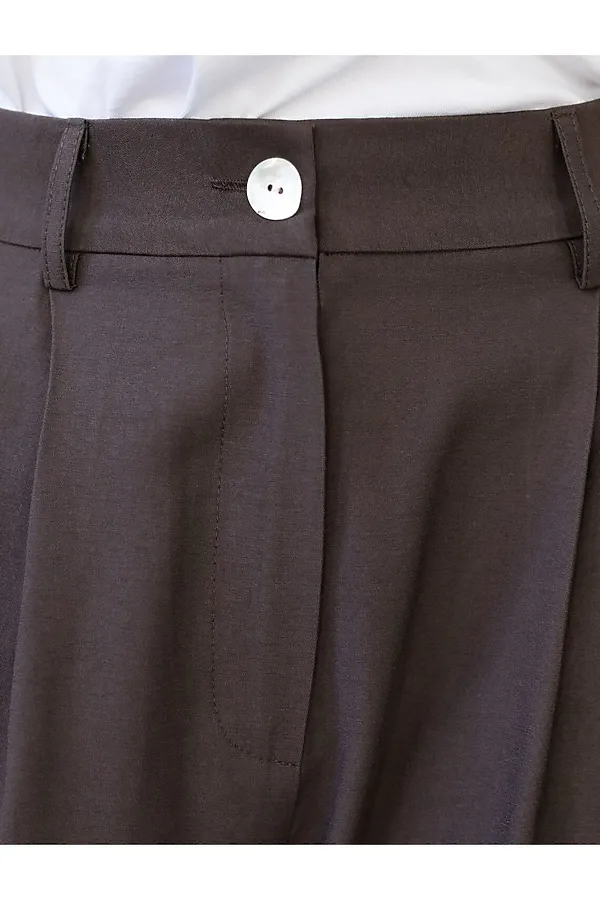 Брюки палаццо с защипами из плотного лиоцелла VILATTE, кофейный - фото 2