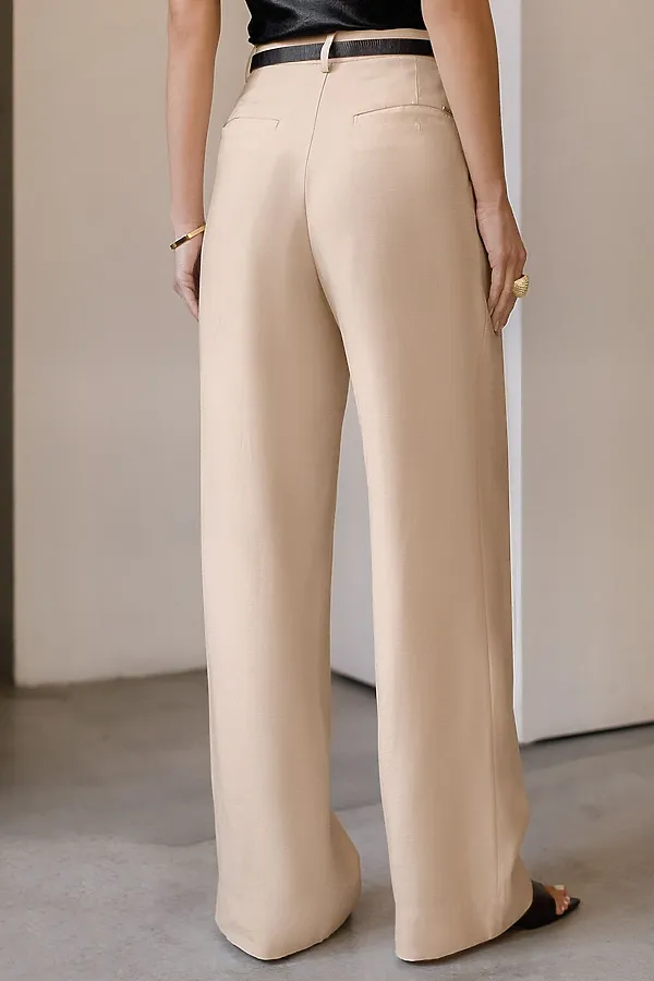 Брюки палаццо с защипами из плотного лиоцелла VILATTE, овсяный - фото 2