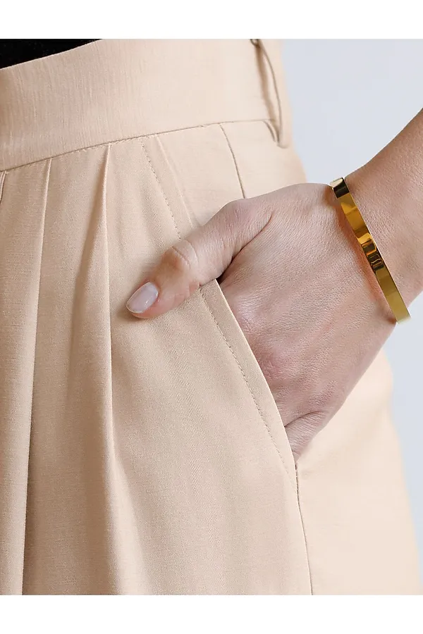 Брюки палаццо с защипами из плотного лиоцелла VILATTE, овсяный - фото 2