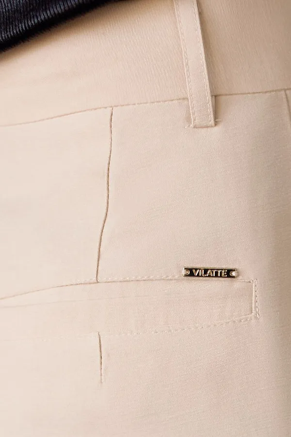 Брюки палаццо с защипами из плотного лиоцелла VILATTE, овсяный - фото 2