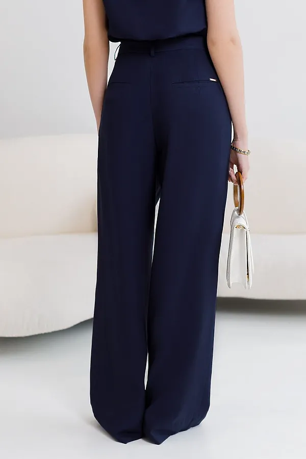 Брюки палаццо с защипами из плотного лиоцелла VILATTE, темно-синий - фото 2