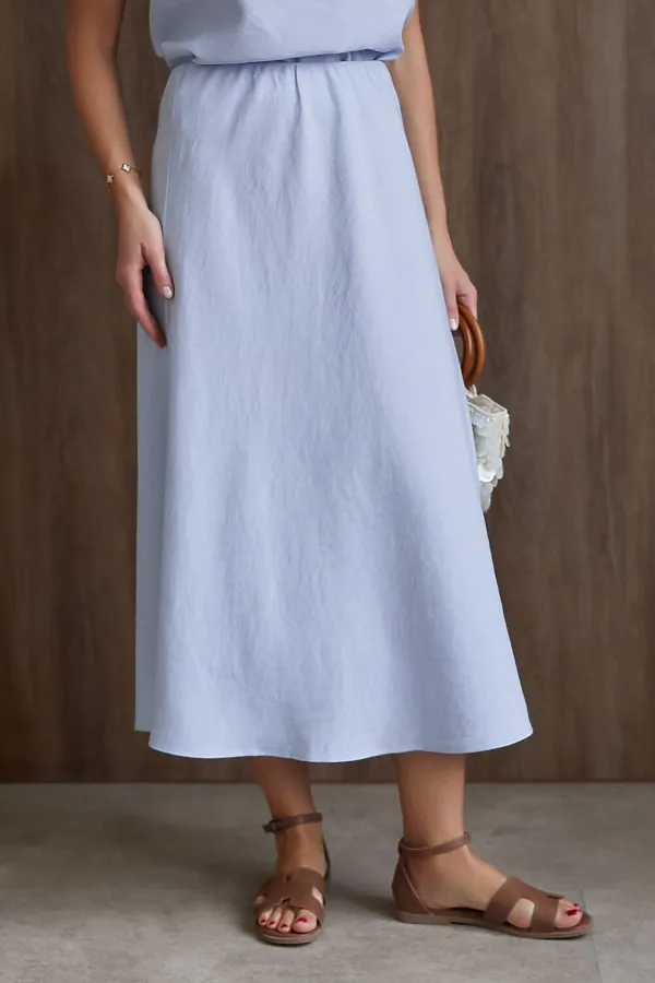 Юбка миди с разрезом скроенная по косой из плотного лиоцелла VILATTE, голубой - фото 2