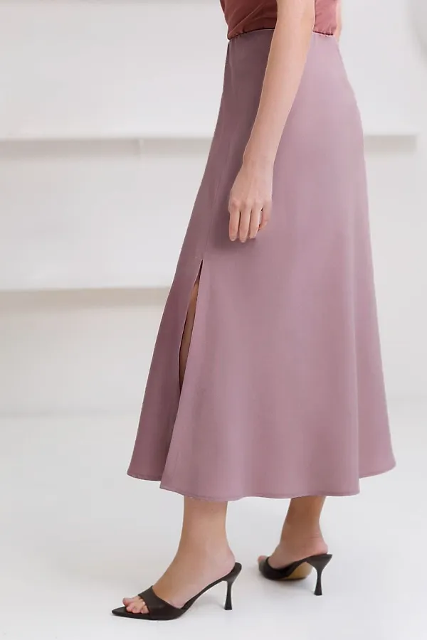 Юбка миди с разрезом скроенная по косой из плотного лиоцелла VILATTE, зефирно-розовый - фото 2