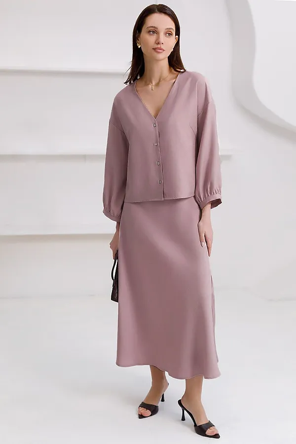 Юбка миди с разрезом скроенная по косой из плотного лиоцелла VILATTE, зефирно-розовый - фото 2