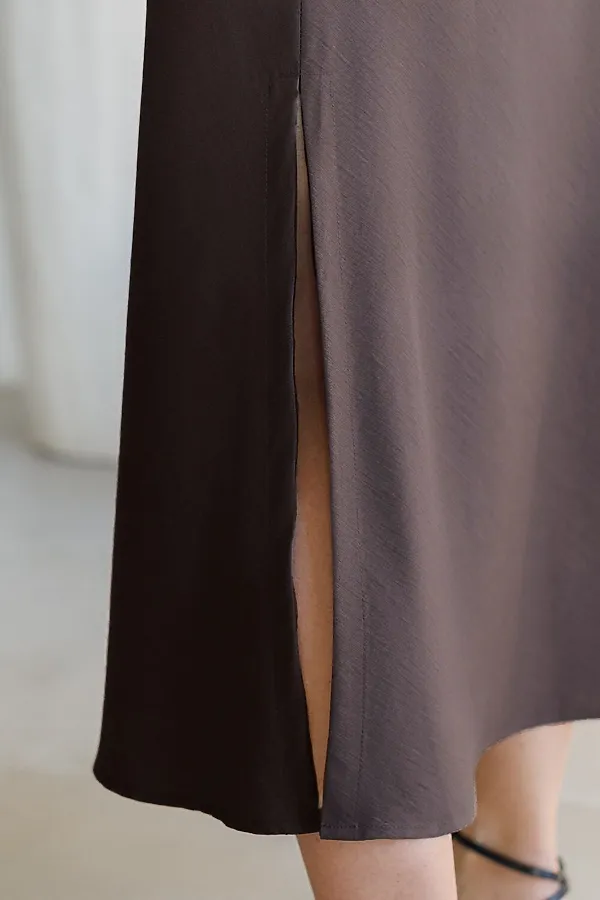 Юбка миди с разрезом скроенная по косой из плотного лиоцелла VILATTE, кофейный - фото 2