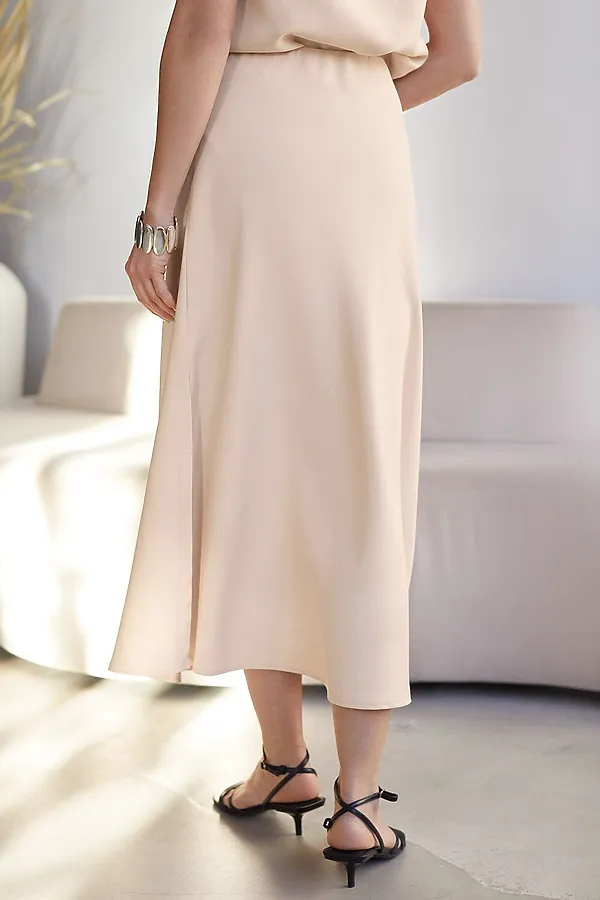 Юбка миди с разрезом скроенная по косой из плотного лиоцелла VILATTE, овсяный - фото 2