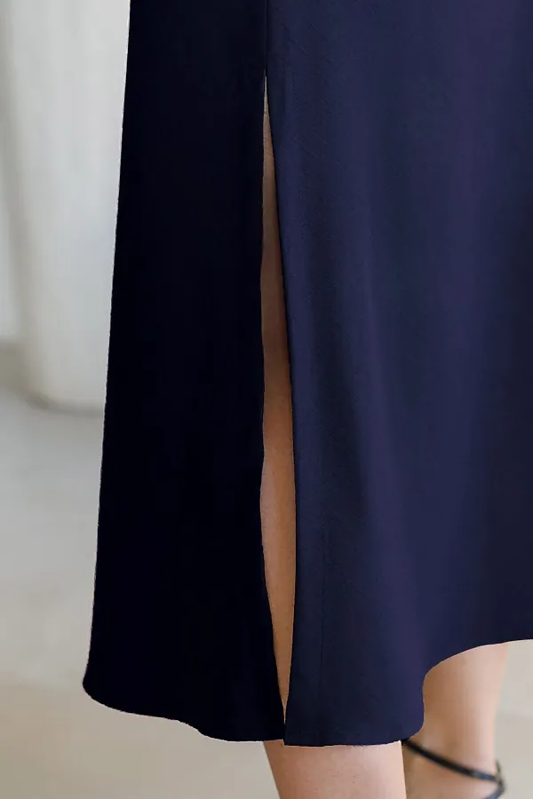 Юбка миди с разрезом скроенная по косой из плотного лиоцелла VILATTE, темно-синий - фото 2
