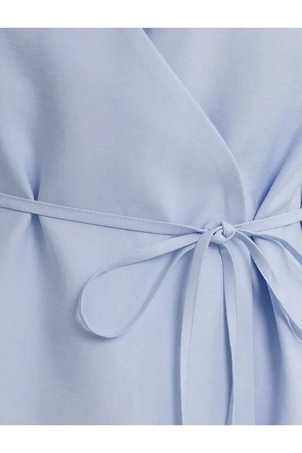 Жилет на запАх с поясом из плотного лиоцелла VILATTE, голубой - фото 2