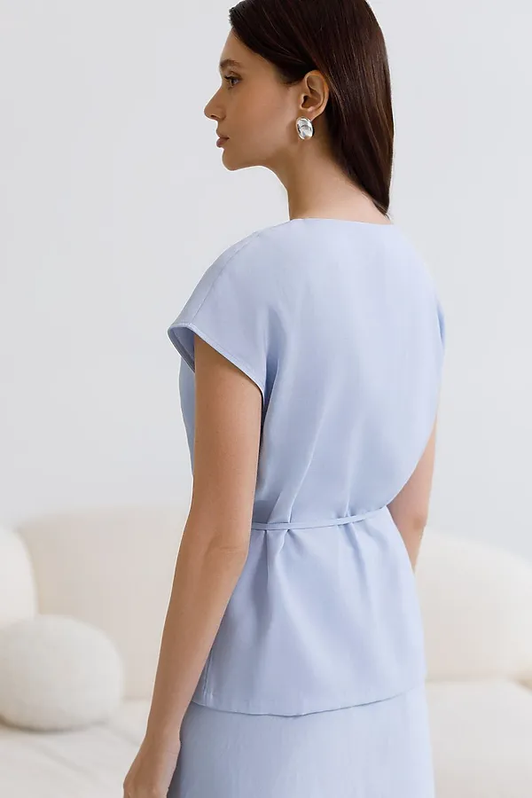 Жилет на запАх с поясом из плотного лиоцелла VILATTE, голубой - фото 2