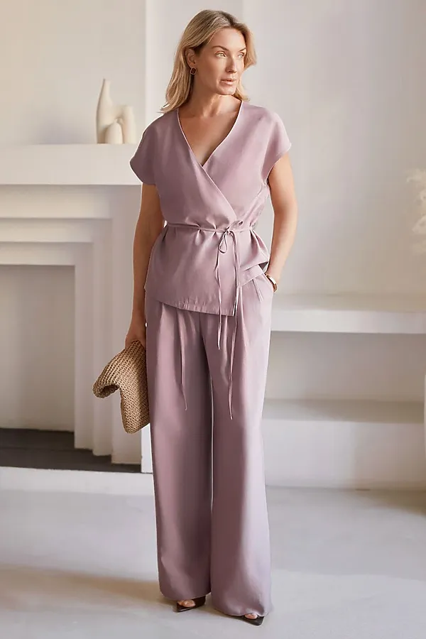 Жилет на запАх с поясом из плотного лиоцелла VILATTE, зефирно-розовый - фото 2