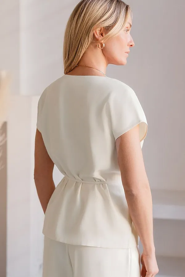 Жилет на запАх с поясом из плотного лиоцелла VILATTE, натуральный белый - фото 2