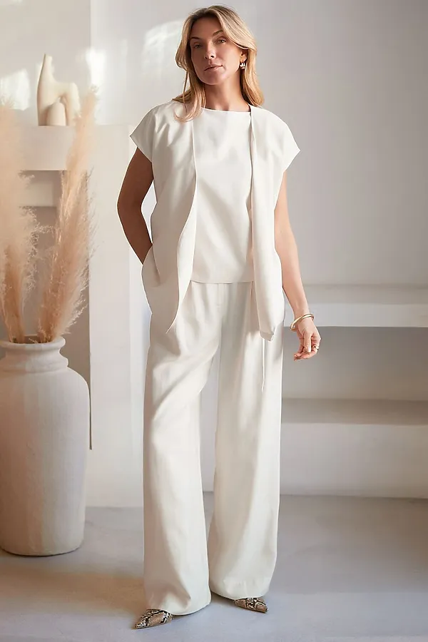 Жилет на запАх с поясом из плотного лиоцелла VILATTE, натуральный белый - фото 2