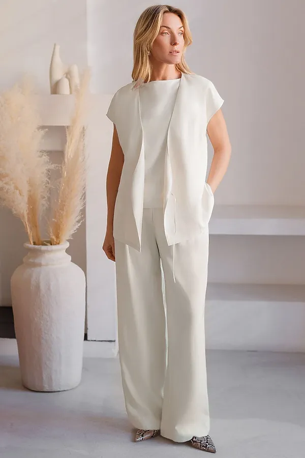 Жилет на запАх с поясом из плотного лиоцелла VILATTE, натуральный белый - фото 2