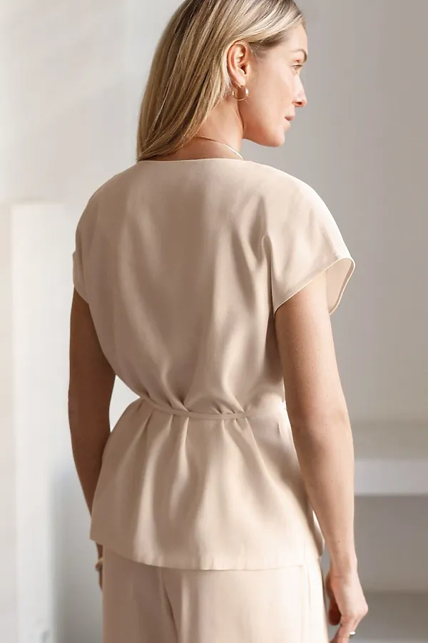 Жилет на запАх с поясом из плотного лиоцелла VILATTE, овсяный - фото 2