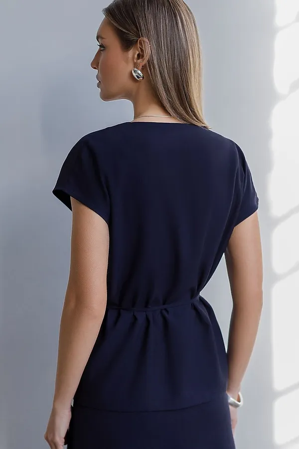 Жилет на запАх с поясом из плотного лиоцелла VILATTE, темно-синий - фото 2