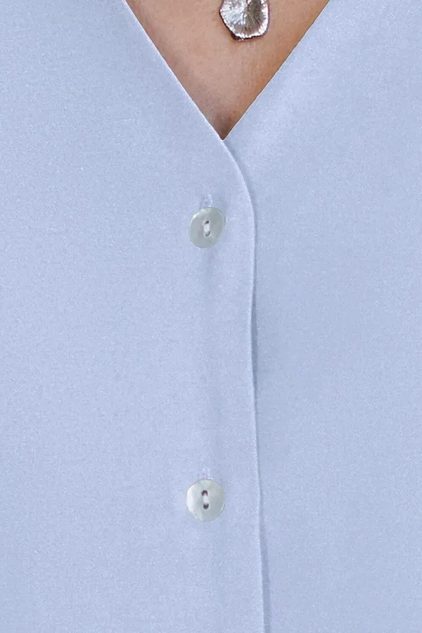 Укороченная блузка с V вырезом из плотного лиоцелла VILATTE, голубой - фото 2