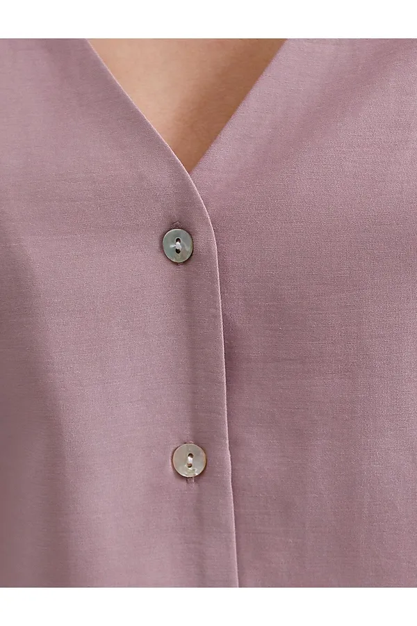 Укороченная блузка с V вырезом из плотного лиоцелла VILATTE, зефирно-розовый - фото 2