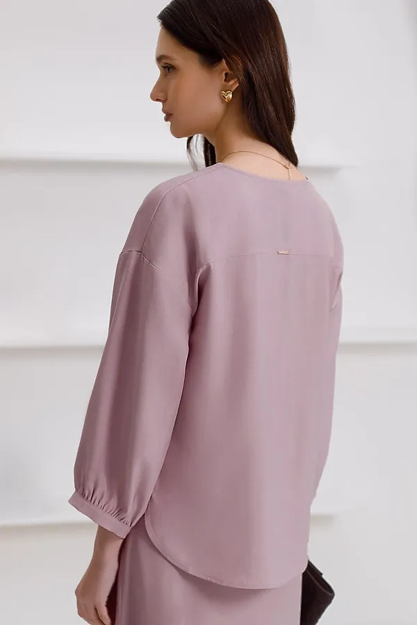 Укороченная блузка с V вырезом из плотного лиоцелла VILATTE, зефирно-розовый - фото 2