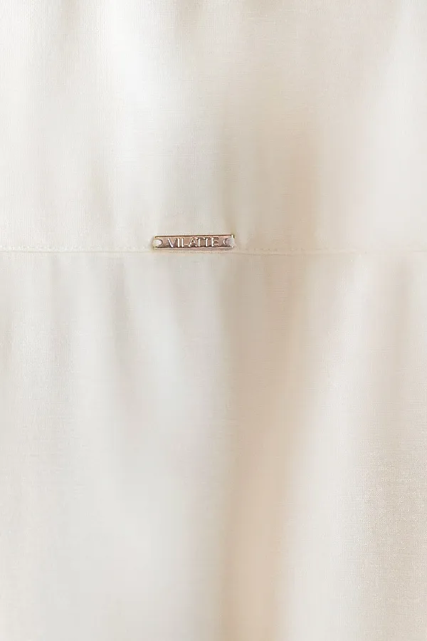 Укороченная блузка с V вырезом из плотного лиоцелла VILATTE, натуральный белый - фото 2