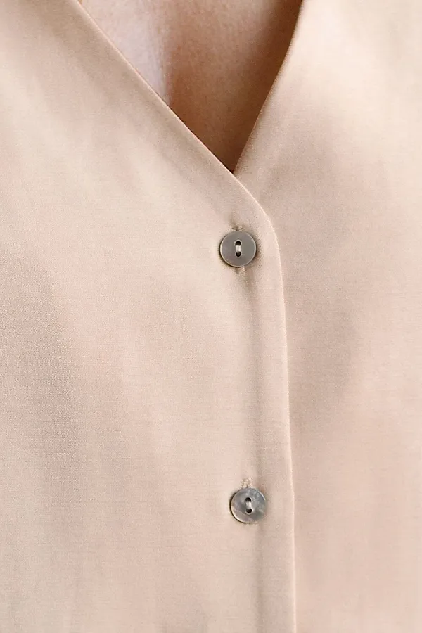 Укороченная блузка с V вырезом из плотного лиоцелла VILATTE, овсяный - фото 2