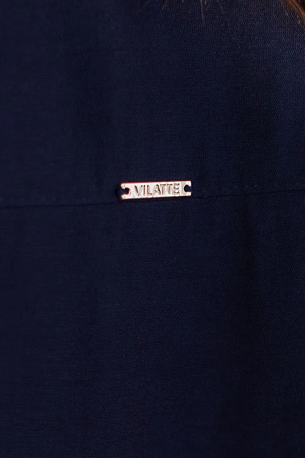 Укороченная блузка с V вырезом из плотного лиоцелла VILATTE, темно-синий - фото 2