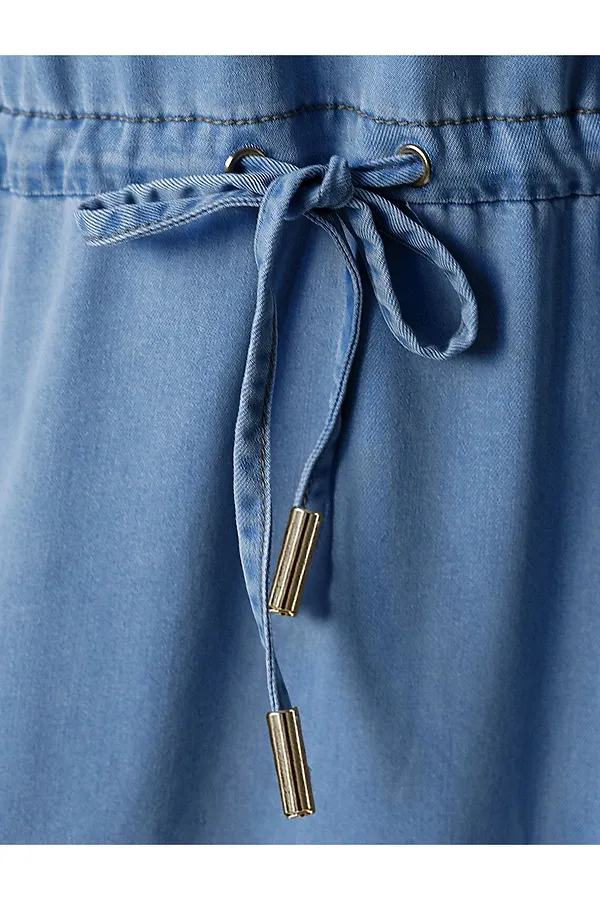 Платье-рубашка с поясом и карманами из джинсового лиоцелла VILATTE, светло-синий - фото 2