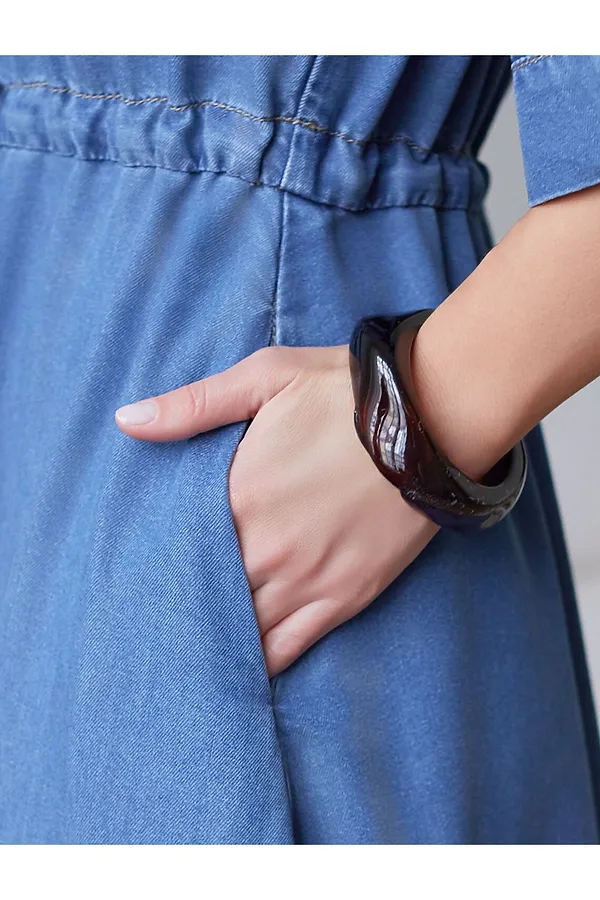 Платье-рубашка с поясом и карманами из джинсового лиоцелла VILATTE, светло-синий - фото 2