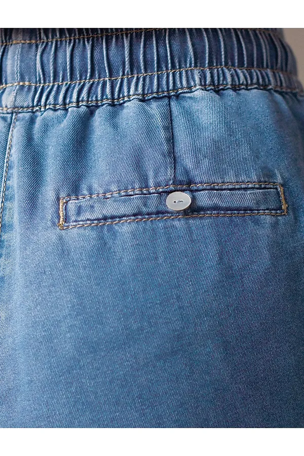 Брюки бананы с поясом на резинке из джинсового лиоцелла VILATTE, светло-синий - фото 2