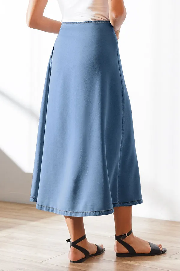 Юбка миди на запах А-силуэта из джинсового лиоцелла VILATTE, светло-синий - фото 2