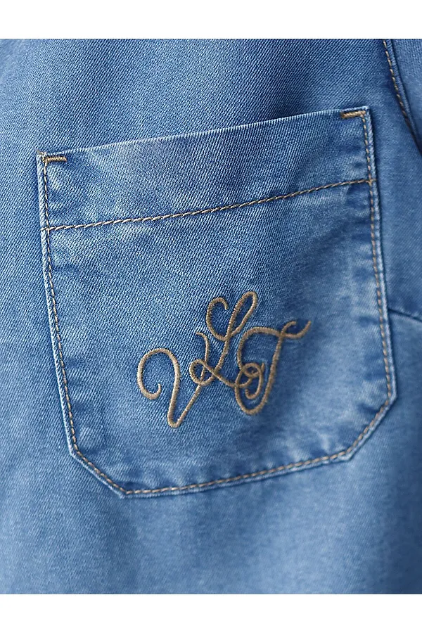 Укороченная блузка с кулиской из джинсового лиоцелла VILATTE, светло-синий - фото 2