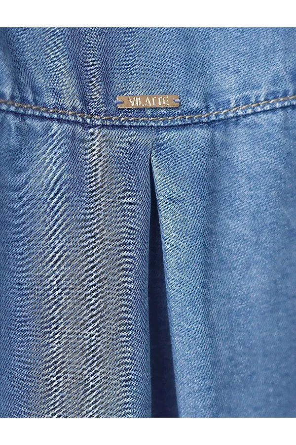 Укороченная блузка с кулиской из джинсового лиоцелла VILATTE, светло-синий - фото 2