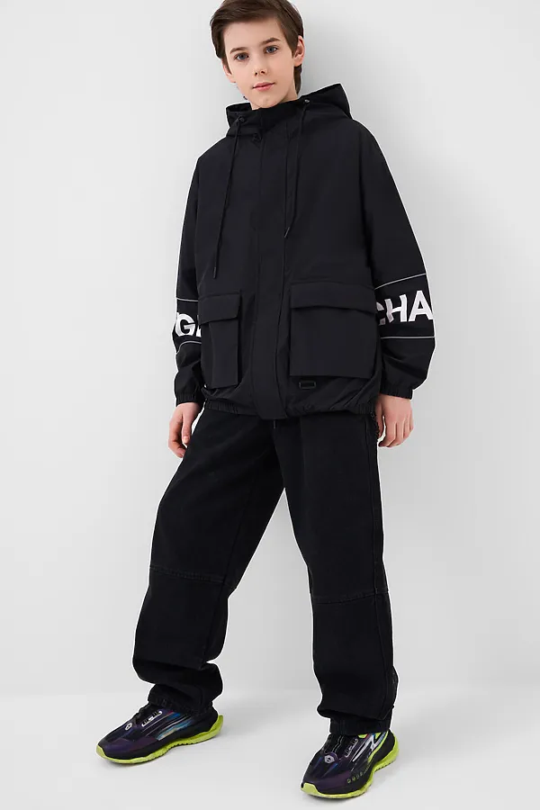 Куртка текстильная с полиуретановым покрытием для мальчиков (ветровка) PLAYTODAY, черный - фото 2