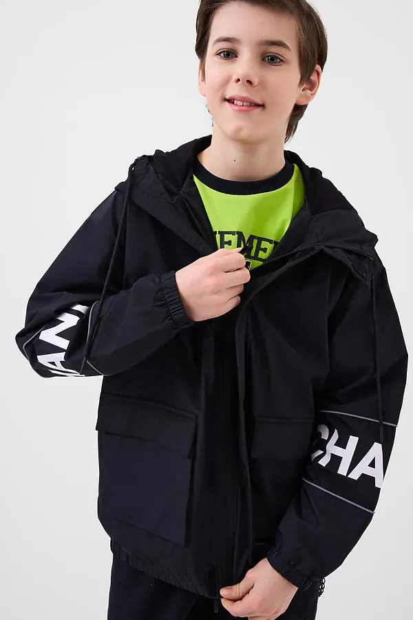 Куртка текстильная с полиуретановым покрытием для мальчиков (ветровка) PLAYTODAY, черный - фото 2