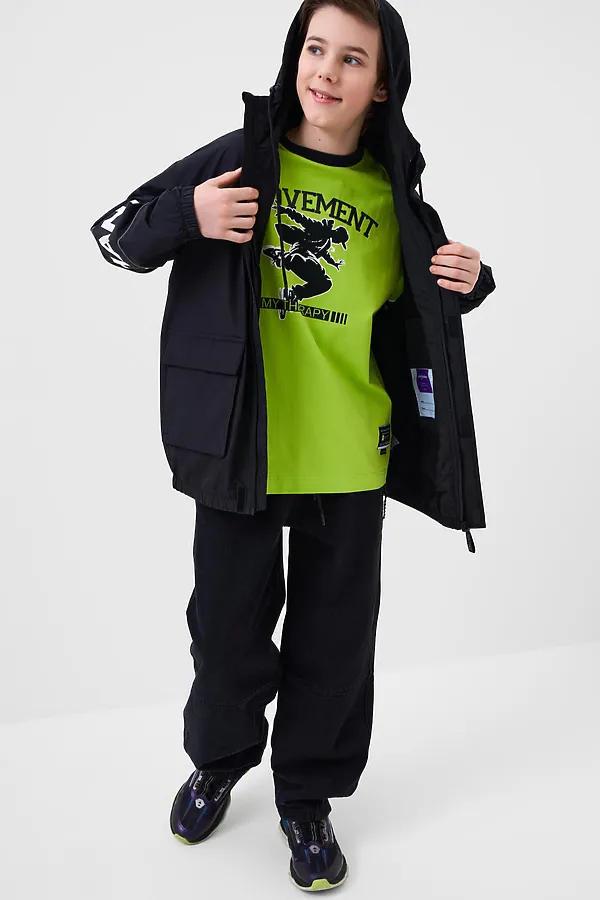 Куртка текстильная с полиуретановым покрытием для мальчиков (ветровка) PLAYTODAY, черный - фото 2