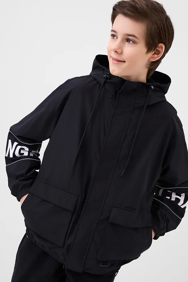 Куртка текстильная с полиуретановым покрытием для мальчиков (ветровка) PLAYTODAY, черный - фото 2
