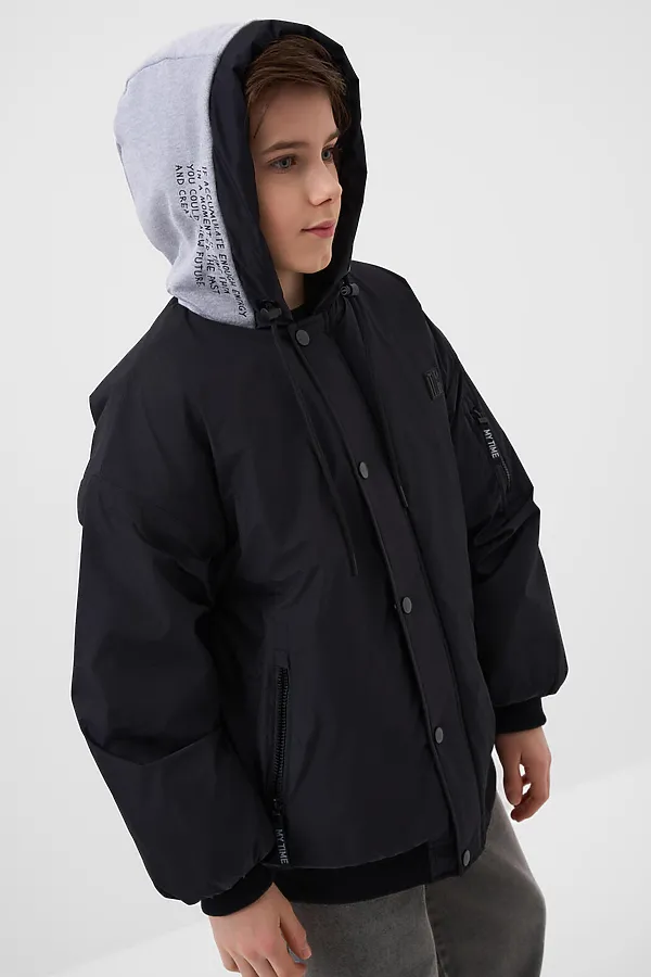 Куртка текстильная с полиуретановым покрытием для мальчиков PLAYTODAY, черный,серый - фото 2