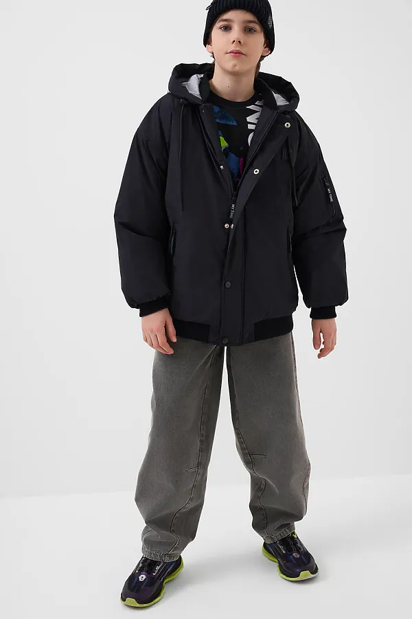 Куртка текстильная с полиуретановым покрытием для мальчиков PLAYTODAY, черный,серый - фото 2